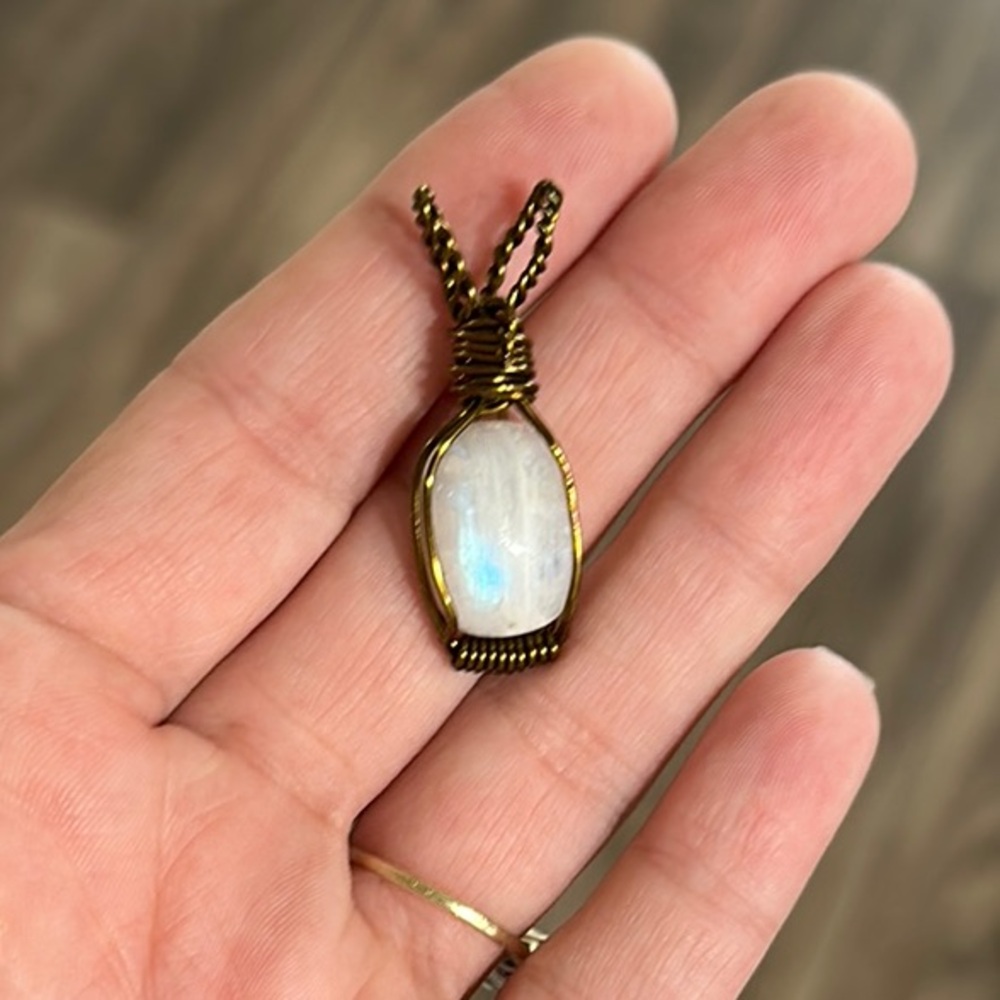 Moonstone Brass Wire-Wrapped Pendant